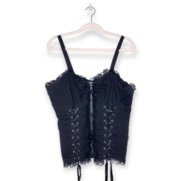 Vintage TRIPP NYC black embroidered ribbon lace up corset zipper floral lace XL - Picture 1 of 8